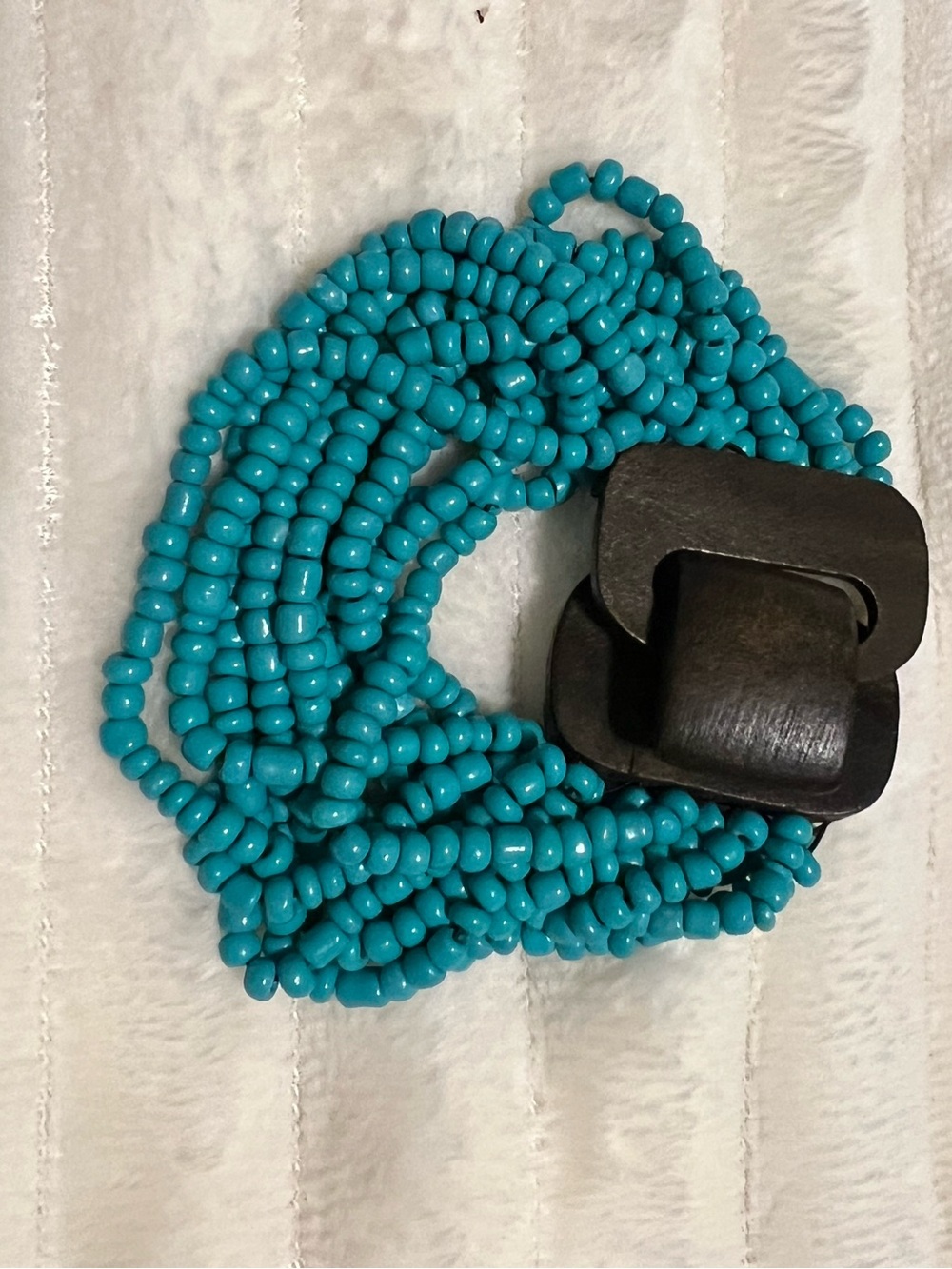 Vintage Turquoise Beaded Multi-Strand Bracelet with Dark Wood Clasp